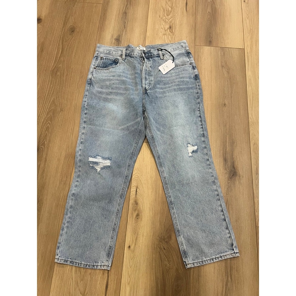 Twelve Jeans Womens 31 Blue Distressed High Rise Straight Leg Den